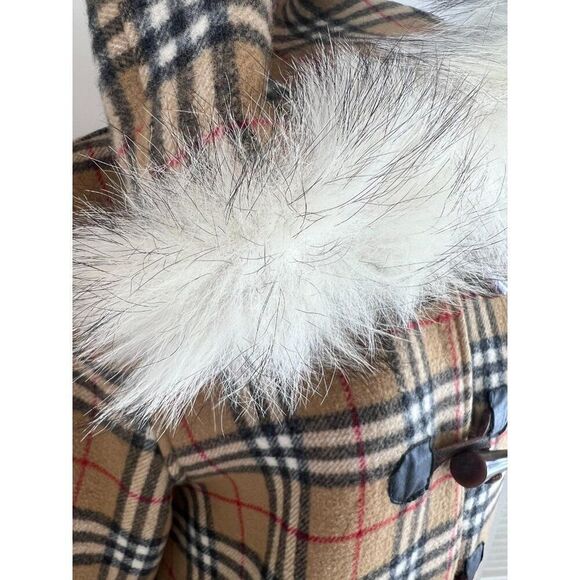 Authentic Vintage BURBERRY Beige Nova Check Wool Hooded Peacoat Size L - Picture 11 of 16